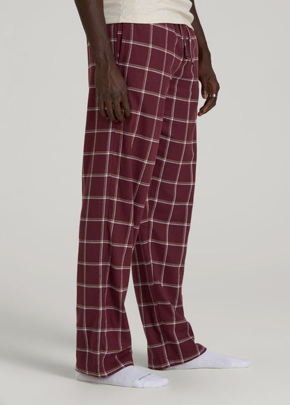 American Tall Men Flannel Pajama Pants for Tall Men in Wine Windowpane