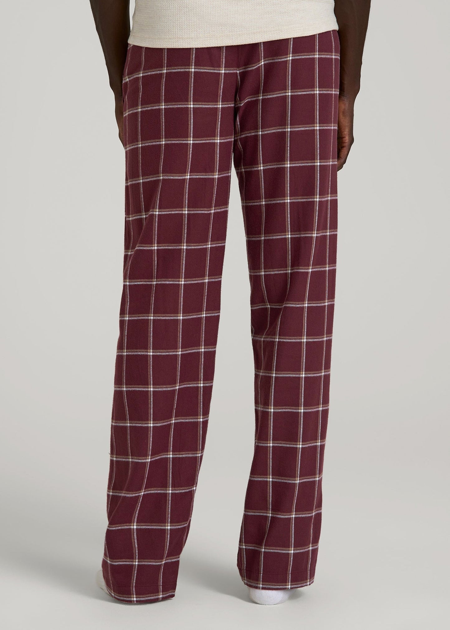 American Tall Men Flannel Pajama Pants for Tall Men in Wine Windowpane