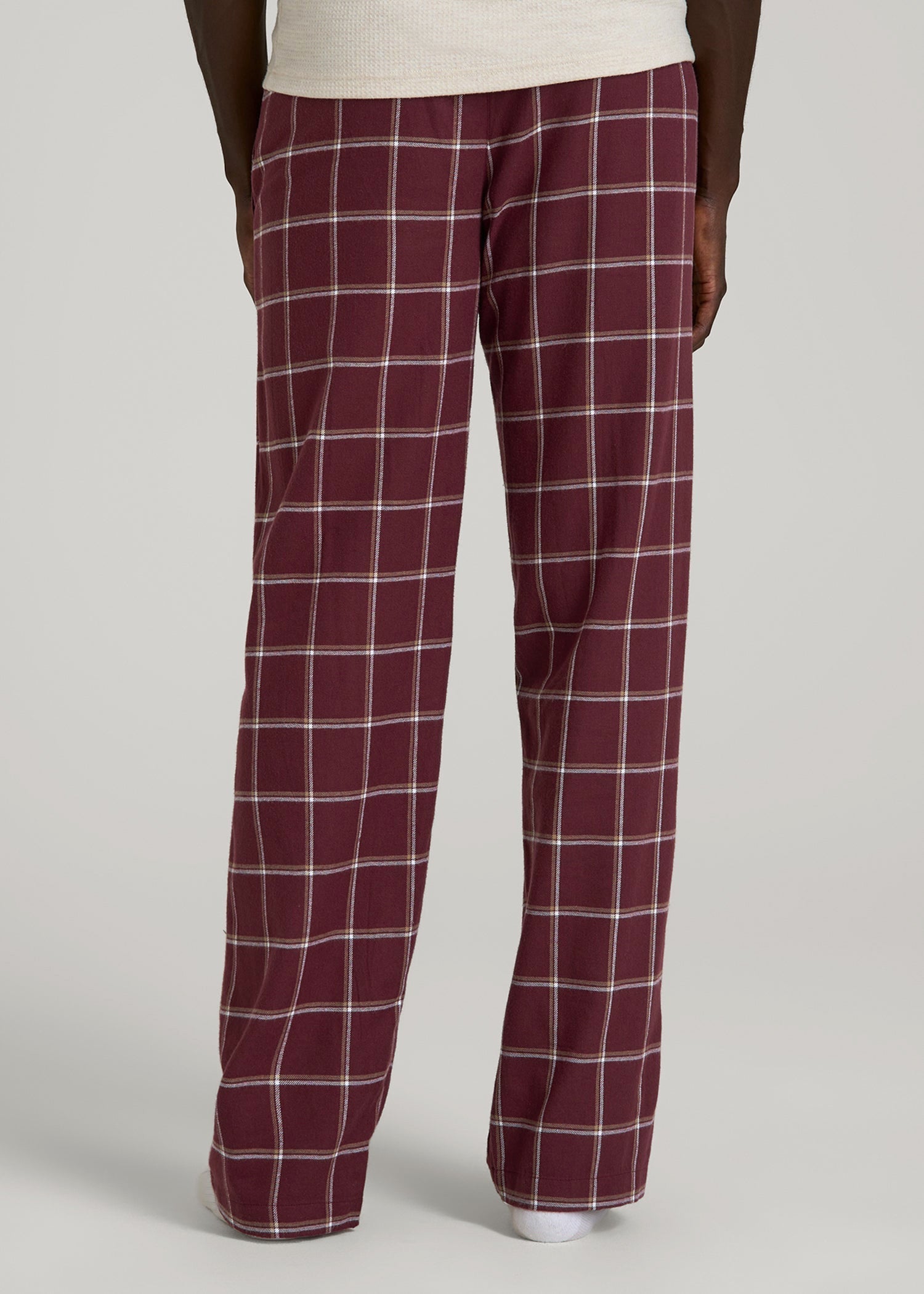 American Tall Men Flannel Pajama Pants for Tall Men in Wine Windowpane