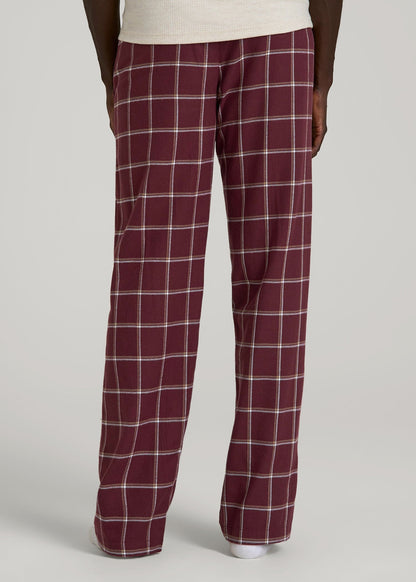 American Tall Men Flannel Pajama Pants for Tall Men in Wine Windowpane