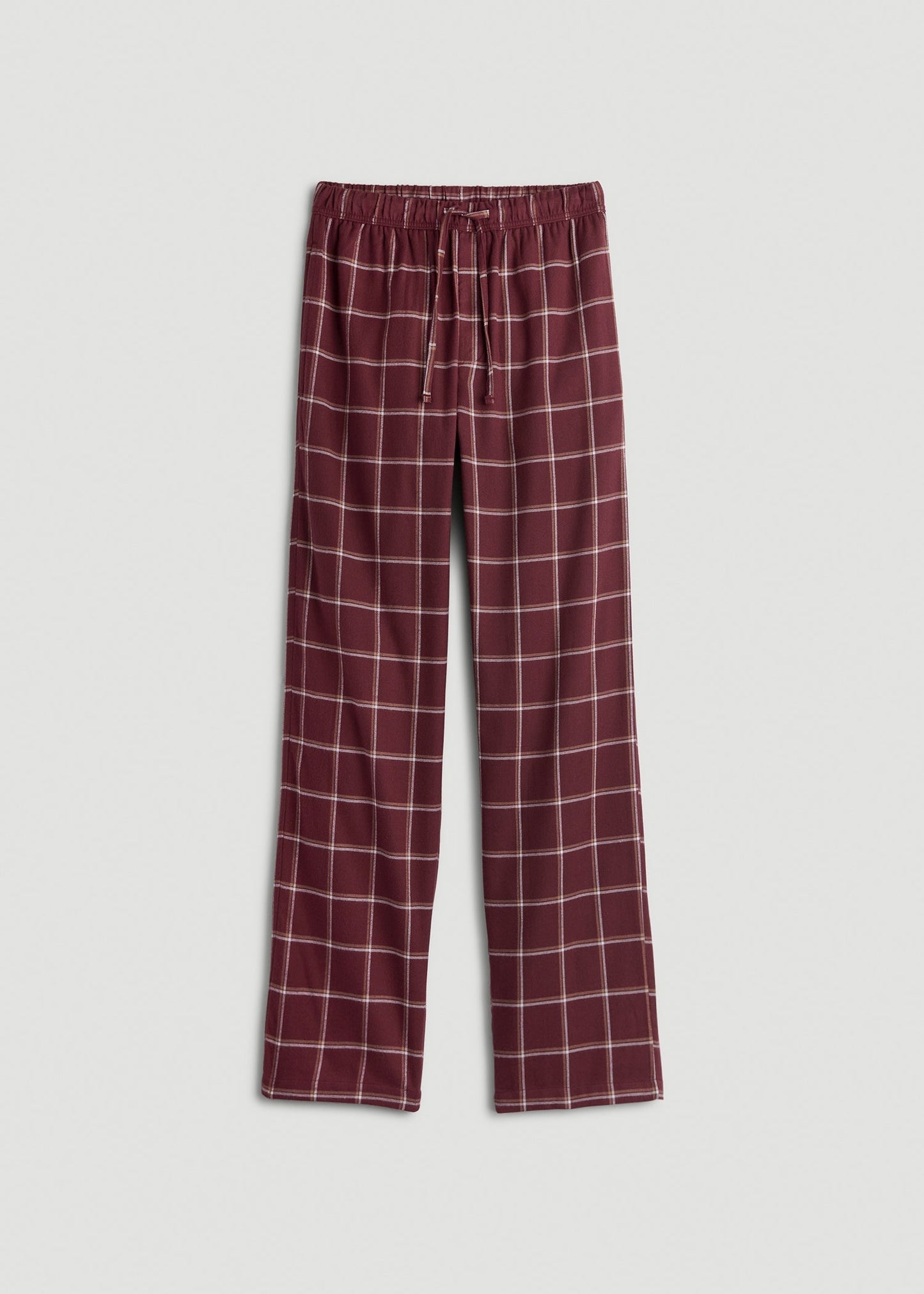 American Tall Men Flannel Pajama Pants for Tall Men in Wine Windowpane