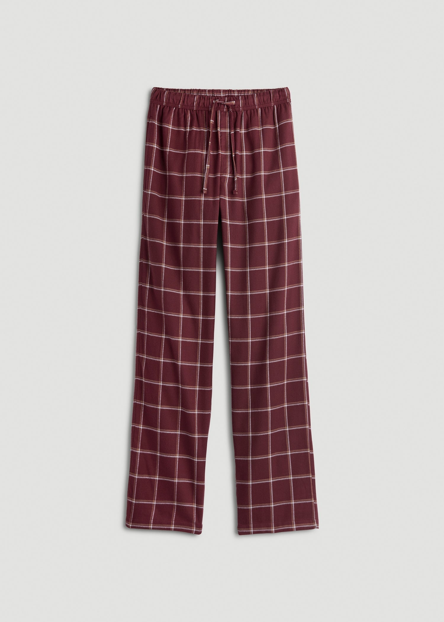 American Tall Men Flannel Pajama Pants for Tall Men in Wine Windowpane