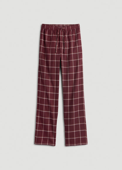 American Tall Men Flannel Pajama Pants for Tall Men in Wine Windowpane