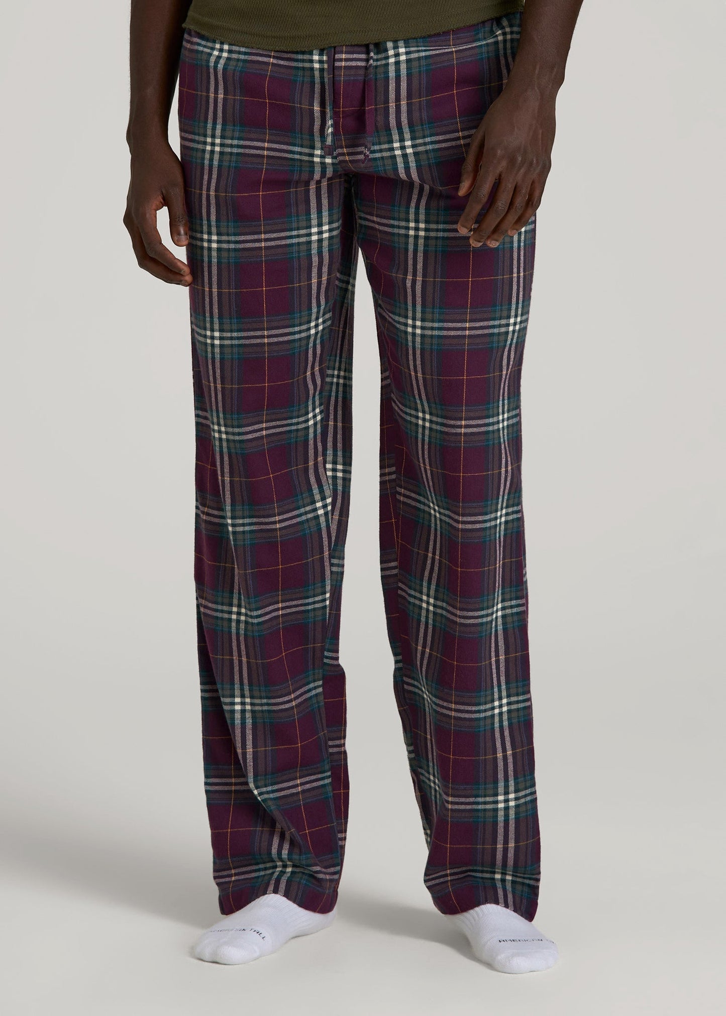 American Tall Men Flannel Pajama Pants for Tall Men in Maroon Plaid