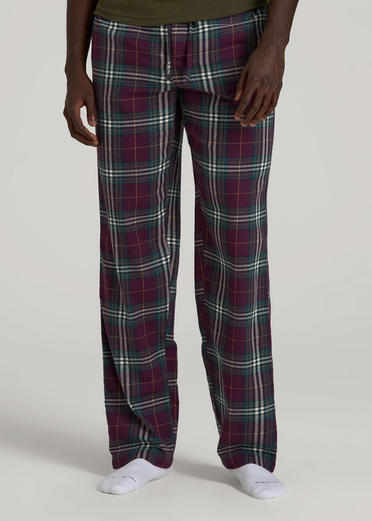 American Tall Men Flannel Pajama Pants for Tall Men in Maroon Plaid