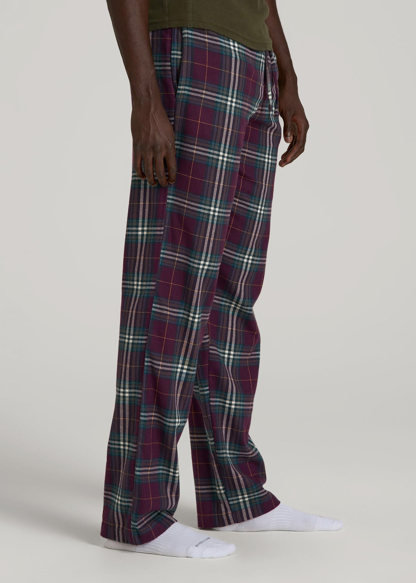 American Tall Men Flannel Pajama Pants for Tall Men in Maroon Plaid