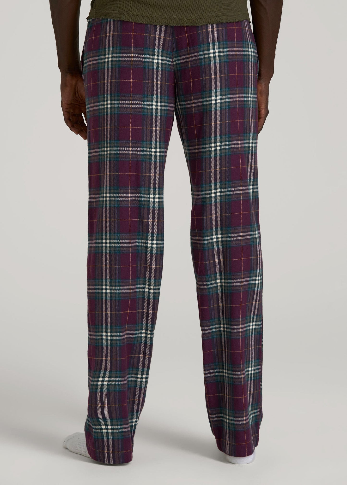American Tall Men Flannel Pajama Pants for Tall Men in Maroon Plaid