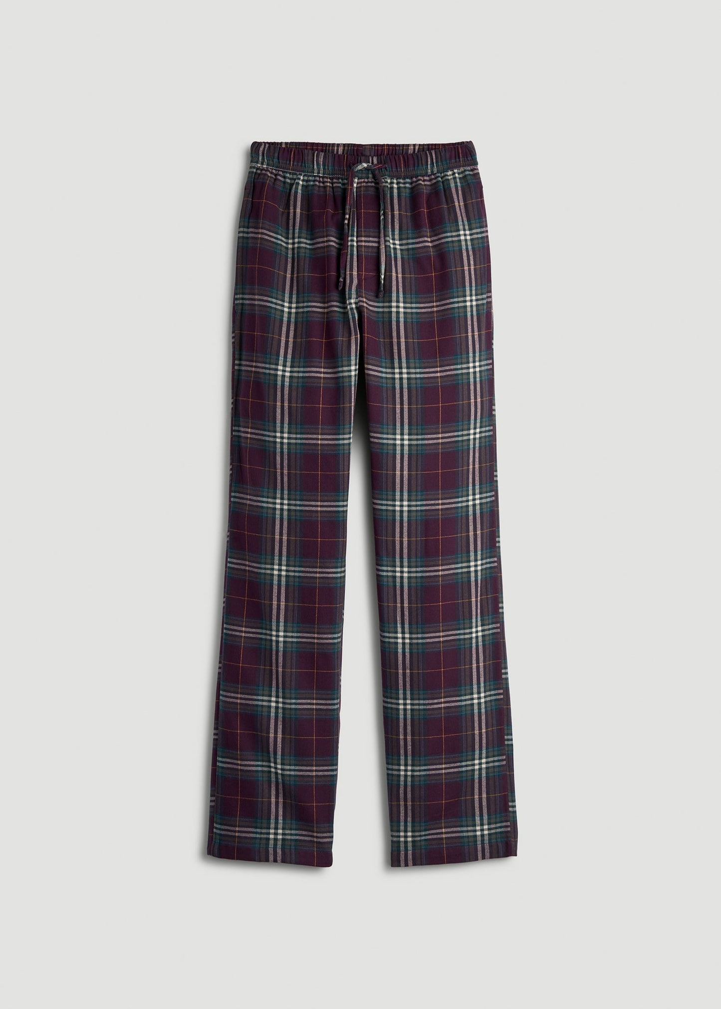 American Tall Men Flannel Pajama Pants for Tall Men in Maroon Plaid