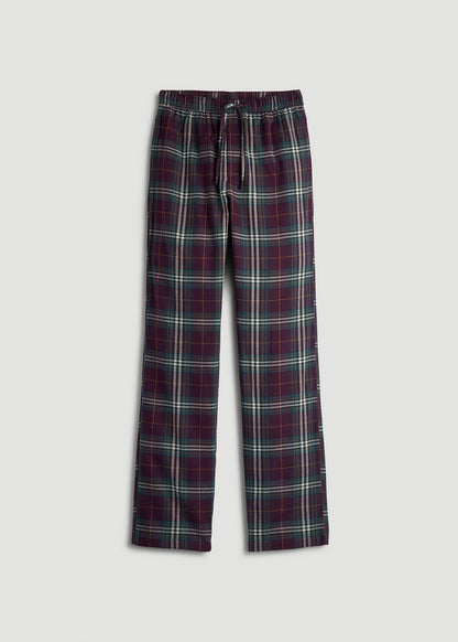 American Tall Men Flannel Pajama Pants for Tall Men in Maroon Plaid
