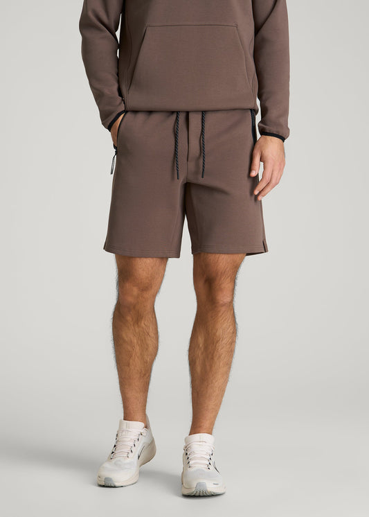 American Tall Men Tech Motion Fleece Shorts for Tall Men in Coffee Quartz