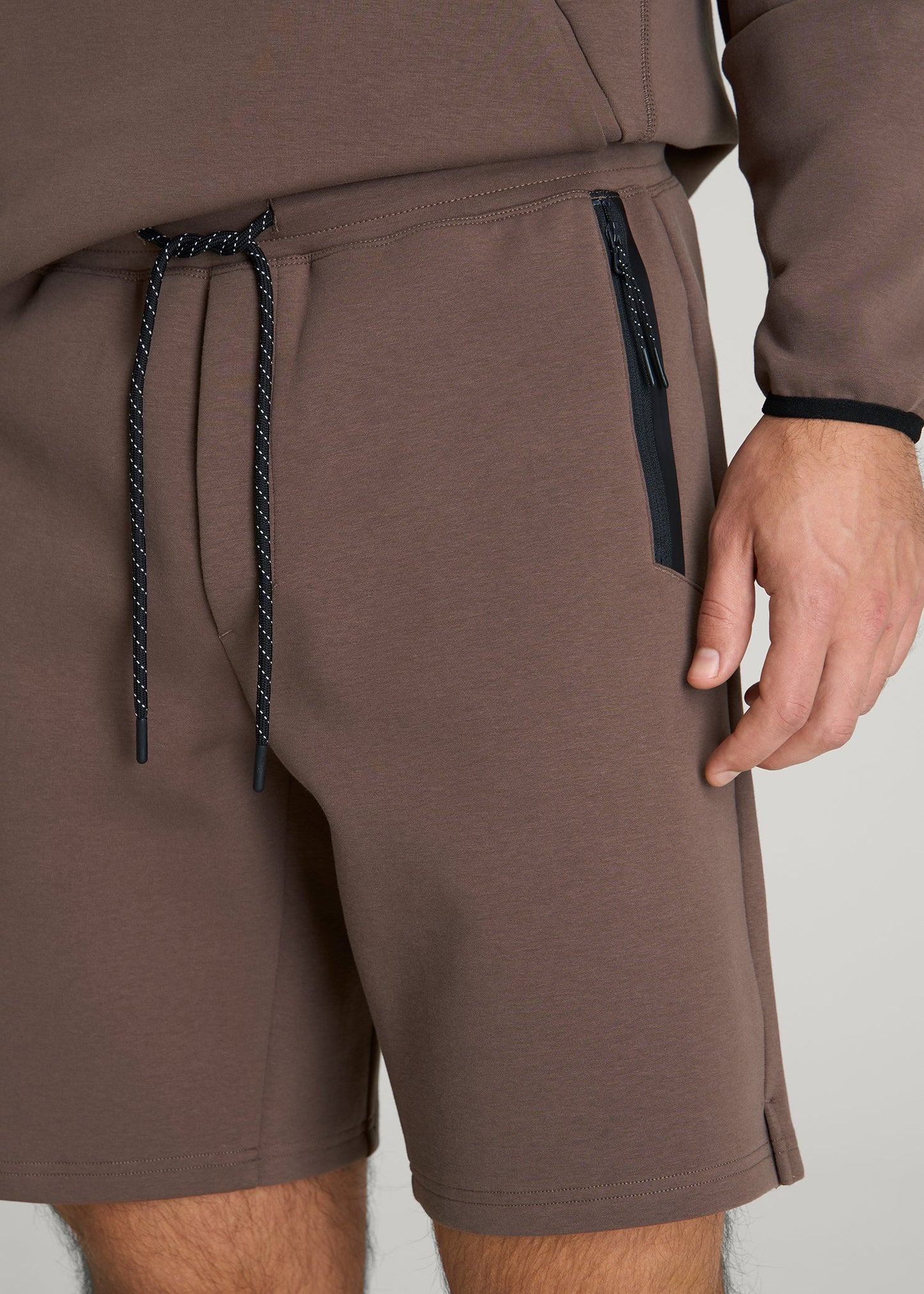 American Tall Men Tech Motion Fleece Shorts for Tall Men in Coffee Quartz