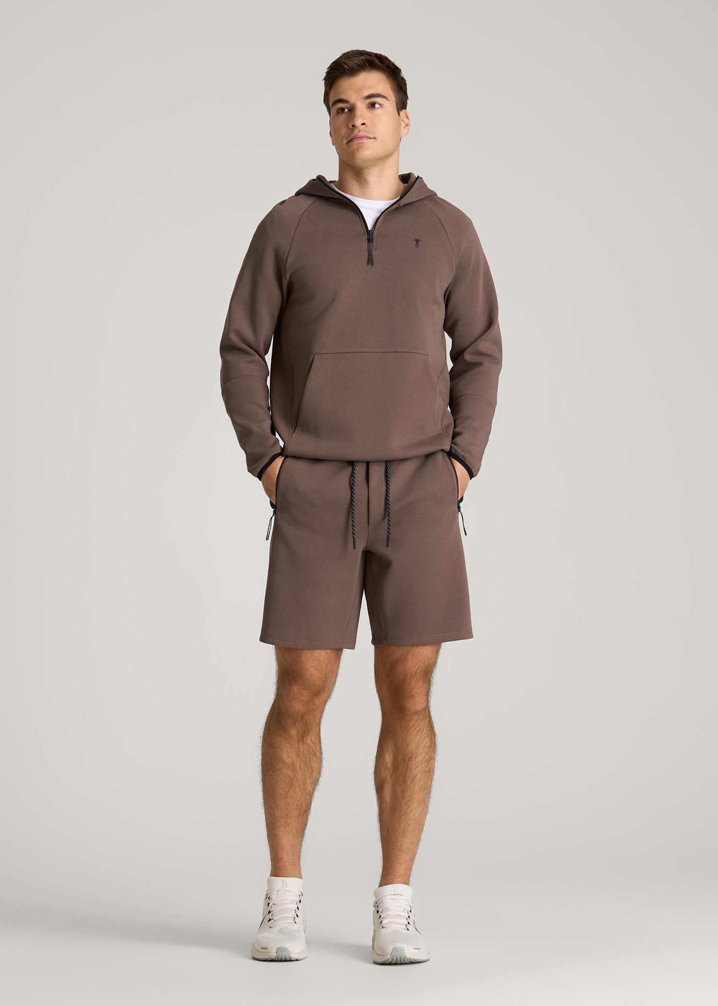 American Tall Men Tech Motion Fleece Shorts for Tall Men in Coffee Quartz