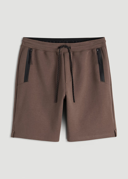 American Tall Men Tech Motion Fleece Shorts for Tall Men in Coffee Quartz