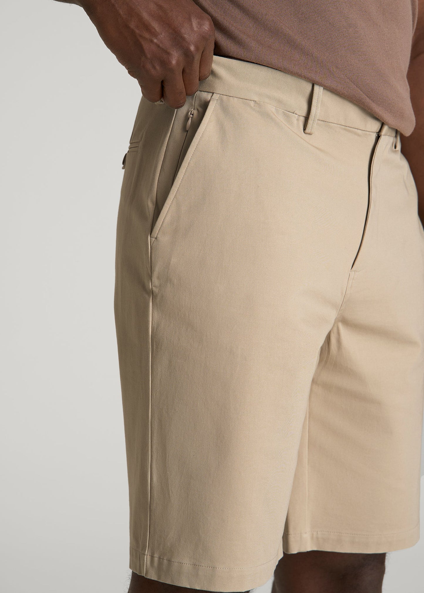 American Tall Men Stretch Commuter Chino Short for Tall Men in Warm Taupe
