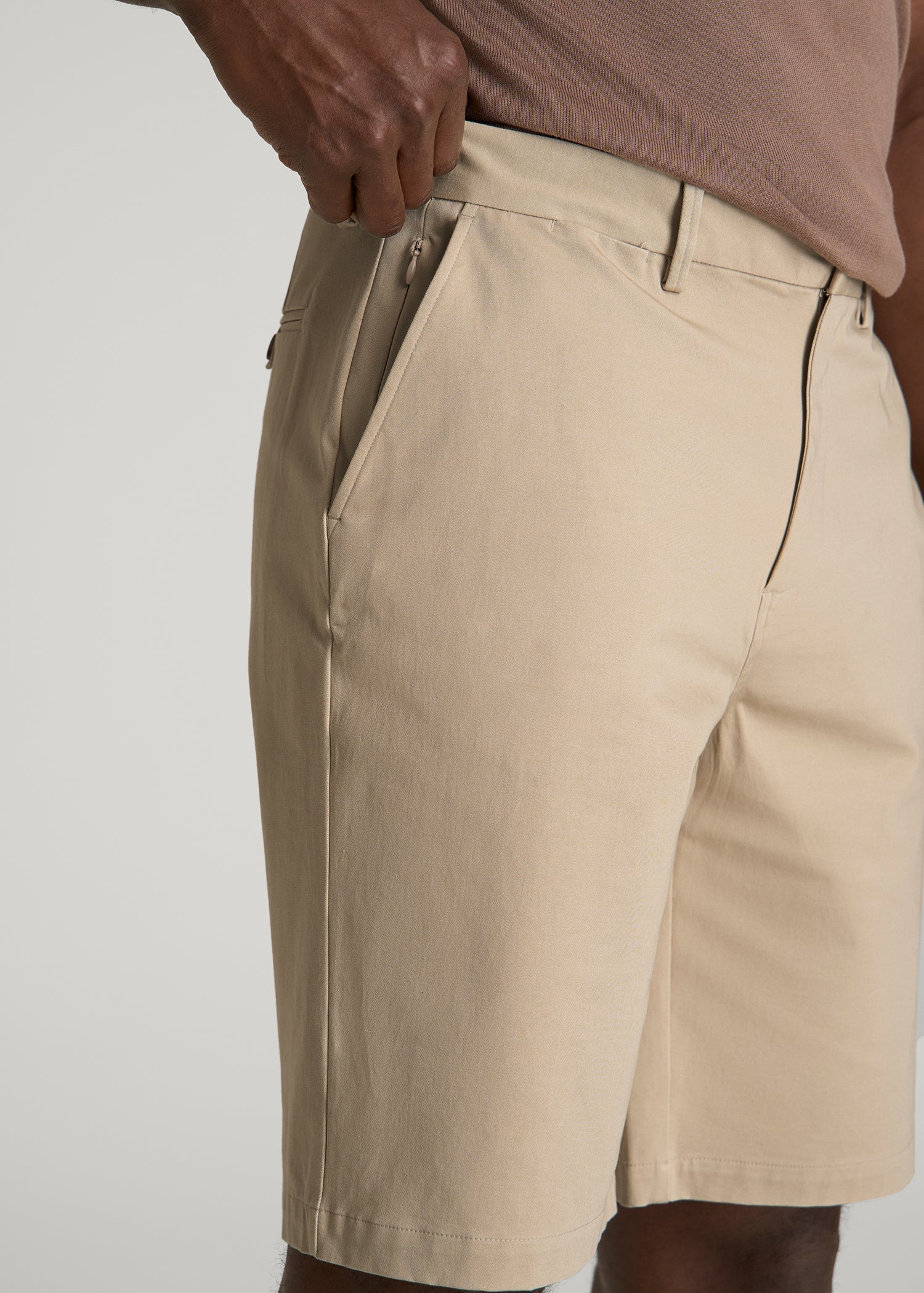 American Tall Men Stretch Commuter Chino Short for Tall Men in Warm Taupe
