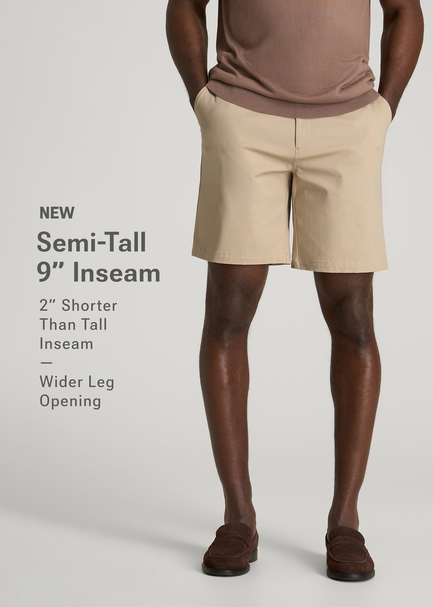 American Tall Men Stretch Commuter Chino Short for Tall Men in Warm Taupe