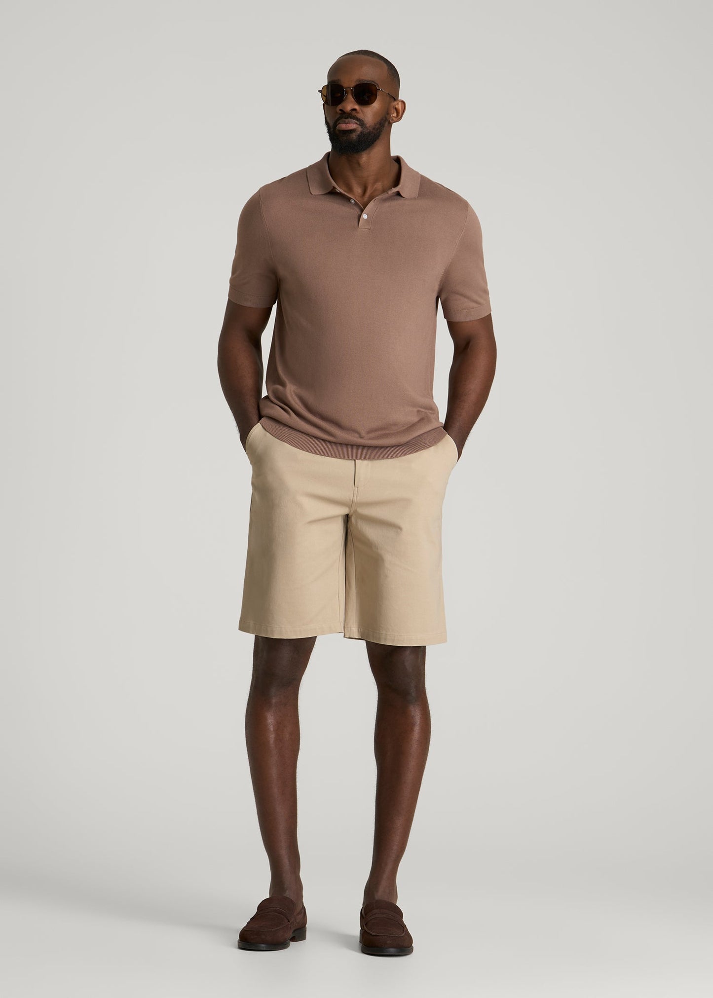 American Tall Men Stretch Commuter Chino Short for Tall Men in Warm Taupe