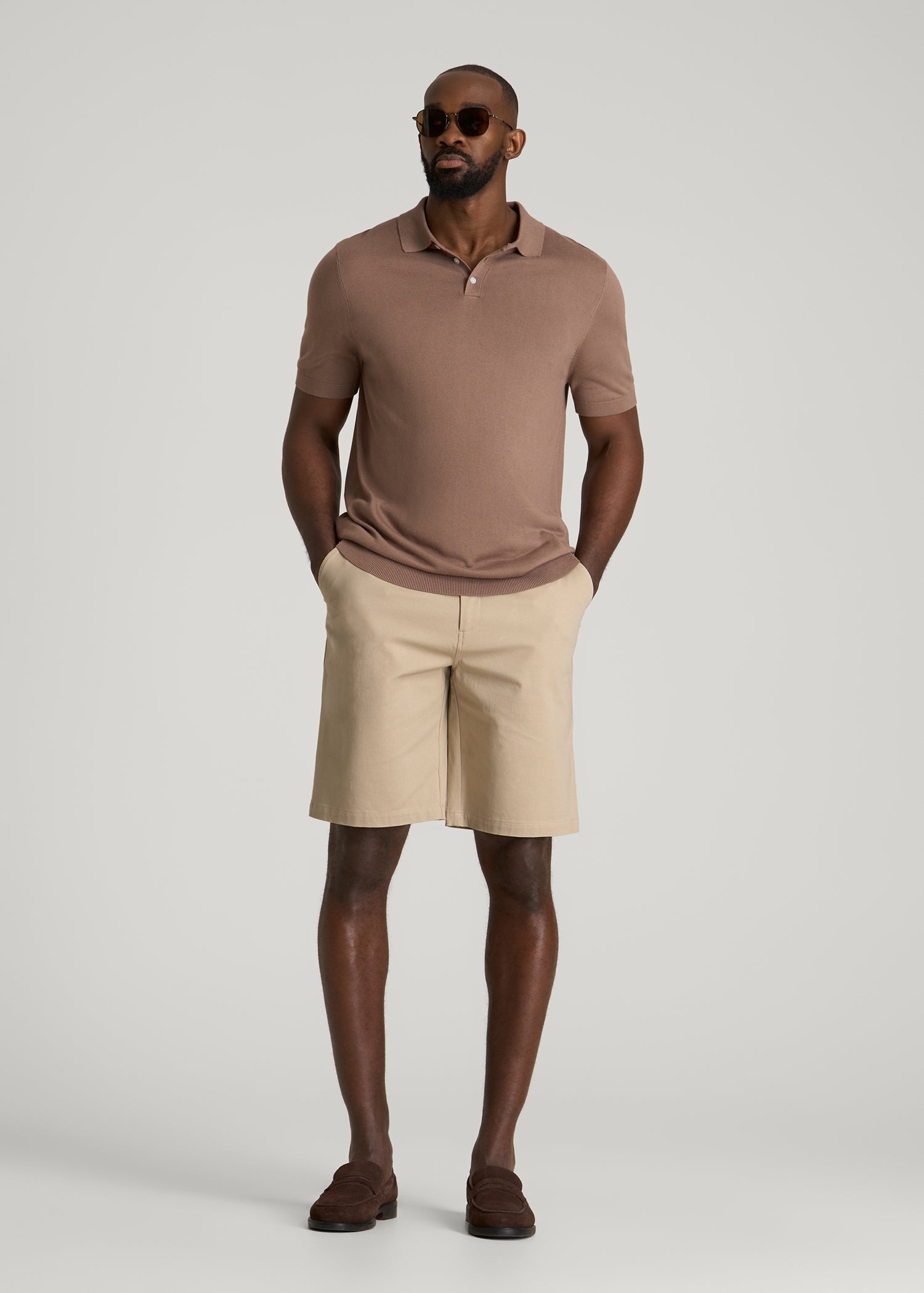 American Tall Men Stretch Commuter Chino Short for Tall Men in Warm Taupe