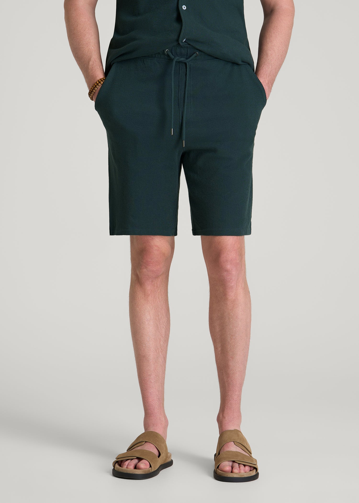 American Tall Men Terry Cotton Pull-On Shorts for Tall Men in Emerald