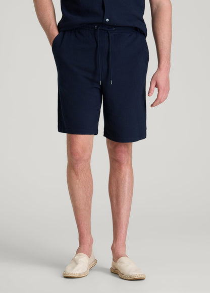 American Tall Men Terry Cotton Pull-On Shorts for Tall Men in Patriot Blue