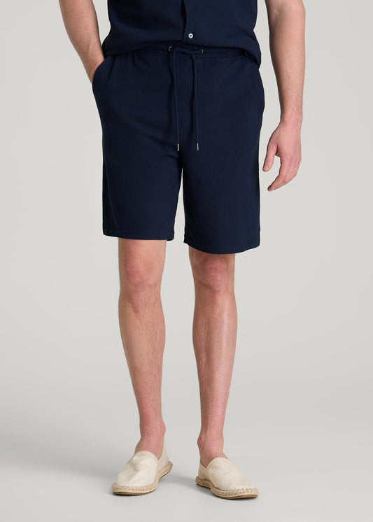 American Tall Men Terry Cotton Pull-On Shorts for Tall Men in Patriot Blue