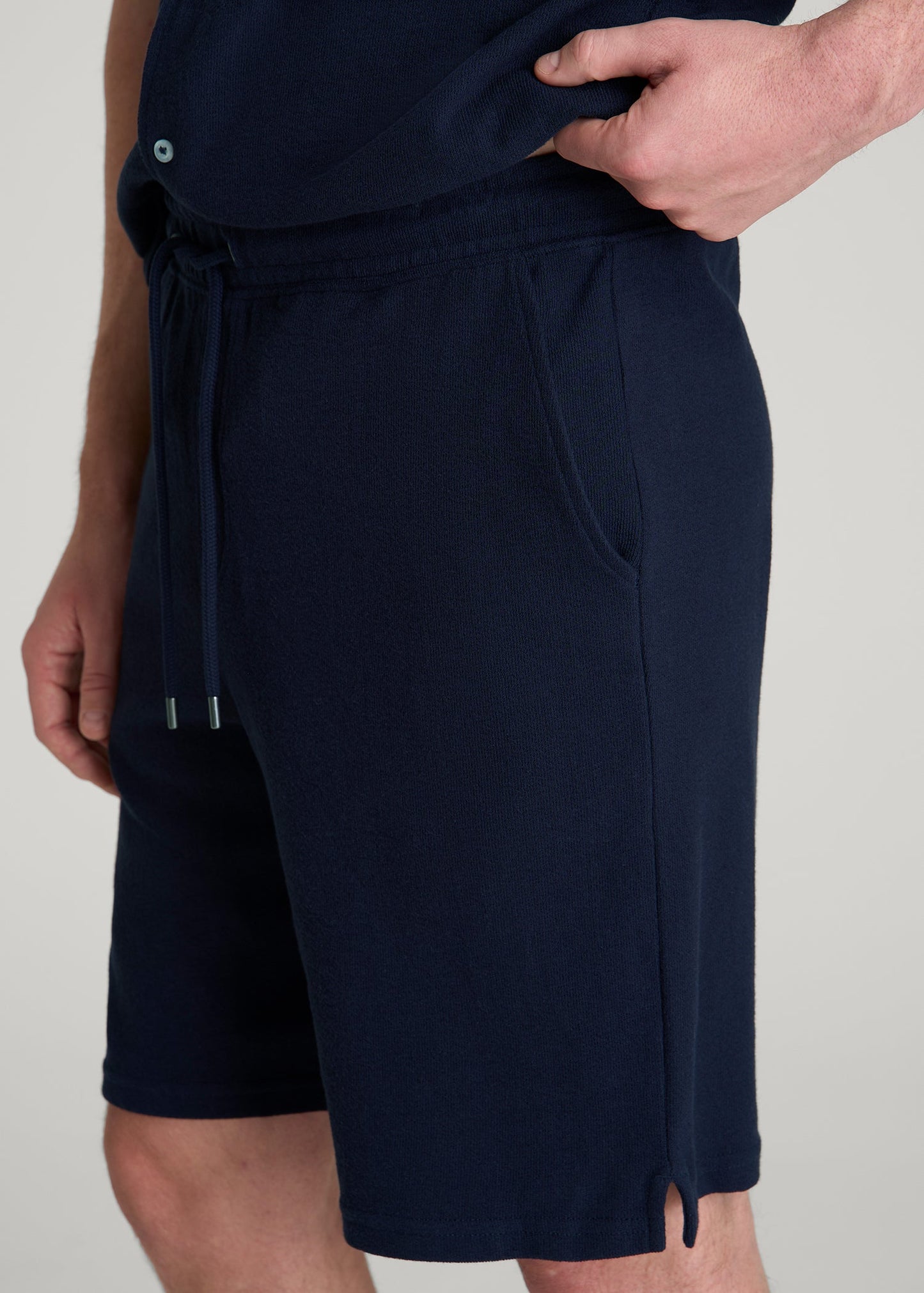 American Tall Men Terry Cotton Pull-On Shorts for Tall Men in Patriot Blue
