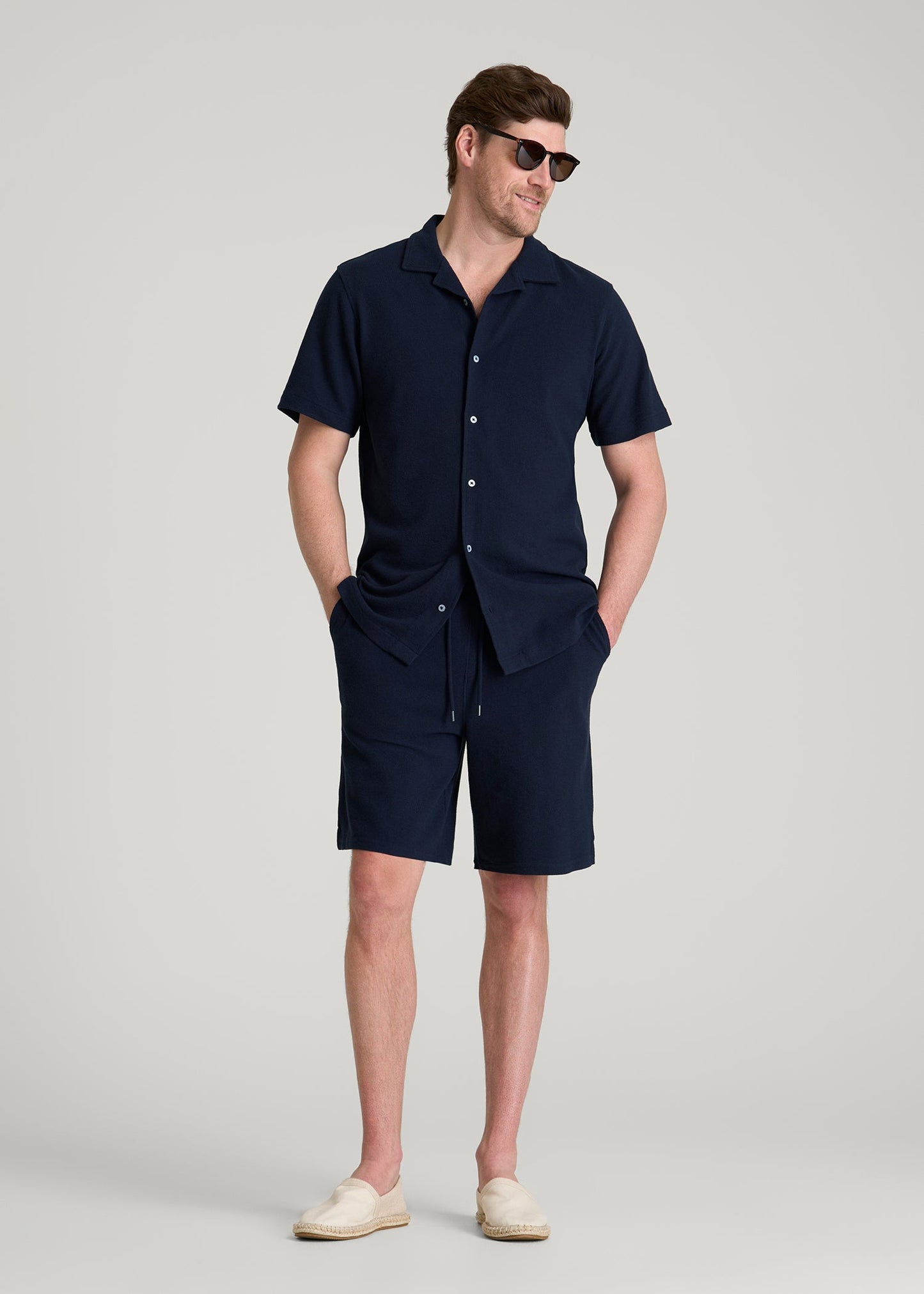 American Tall Men Terry Cotton Pull-On Shorts for Tall Men in Patriot Blue
