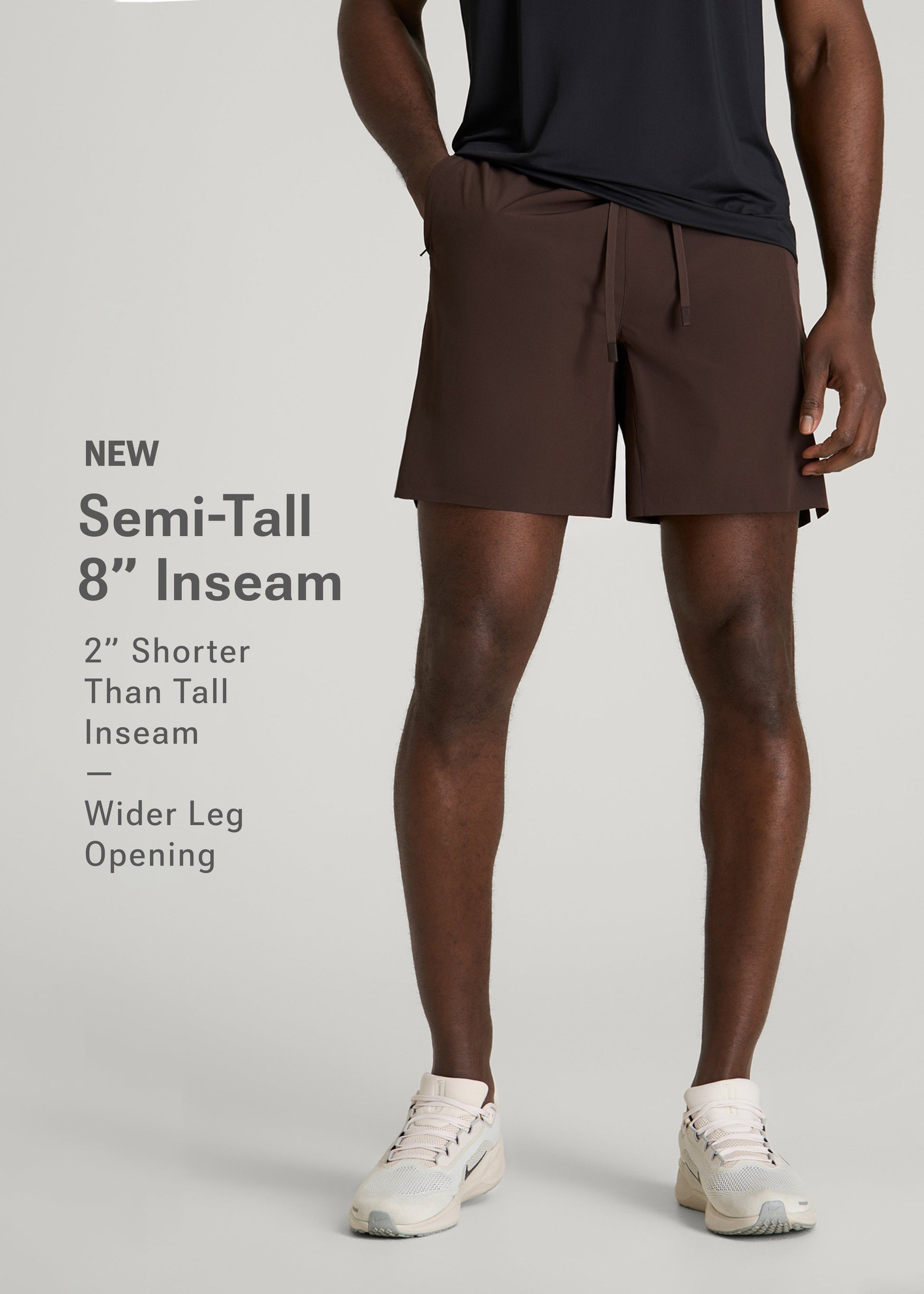 American Tall Men Featherweight Linerless Running Short for Tall Men in Espresso