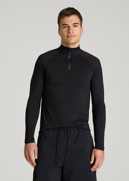 American Tall Men Quarter Zip Long Sleeves Rashguard for Tall Men in Deep Black