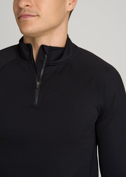 American Tall Men Quarter Zip Long Sleeves Rashguard for Tall Men in Deep Black