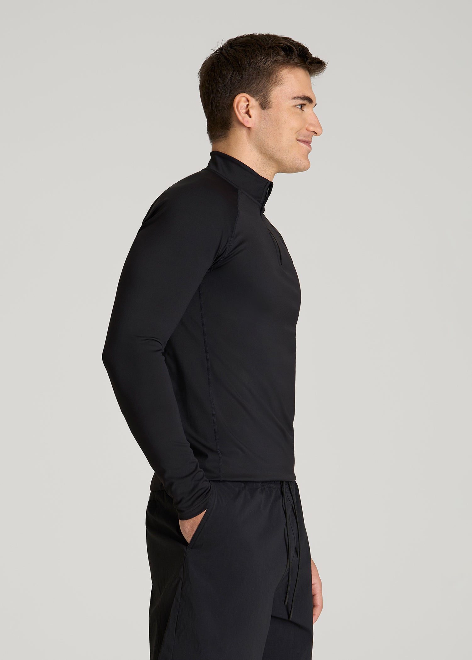 American Tall Men Quarter Zip Long Sleeves Rashguard for Tall Men in Deep Black