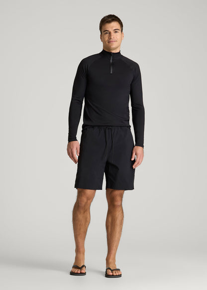 American Tall Men Quarter Zip Long Sleeves Rashguard for Tall Men in Deep Black