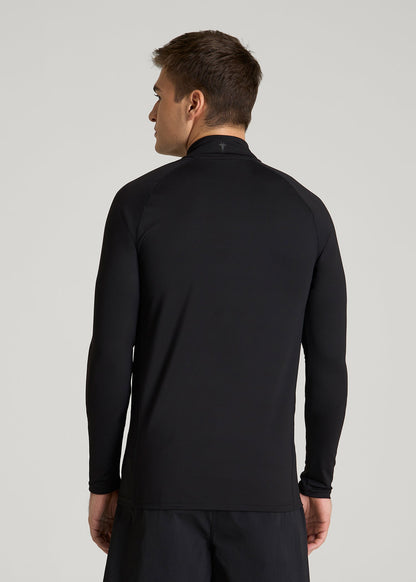 American Tall Men Quarter Zip Long Sleeves Rashguard for Tall Men in Deep Black