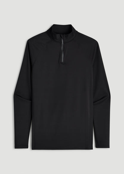 American Tall Men Quarter Zip Long Sleeves Rashguard for Tall Men in Deep Black
