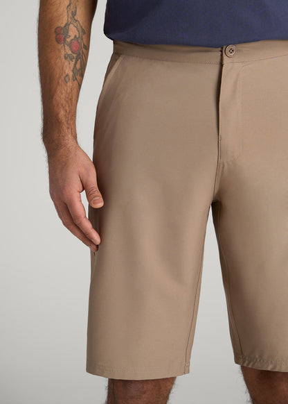 American Tall Men Hybrid Shorts for Tall Men in Dark Sand