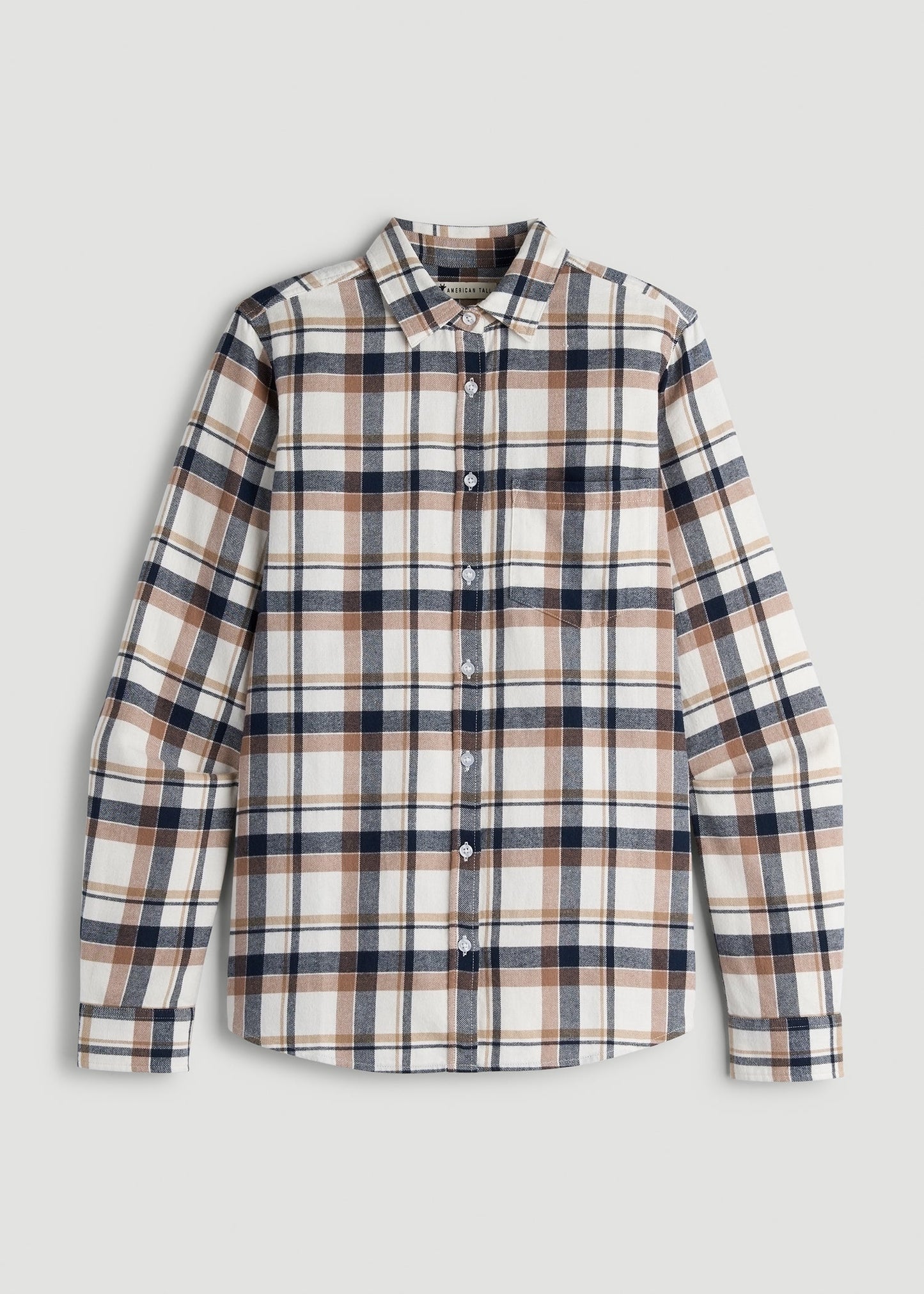 American Tall Men|Women Flannel Button-Up Shirt for Tall Women in Woodsmoke with Navy