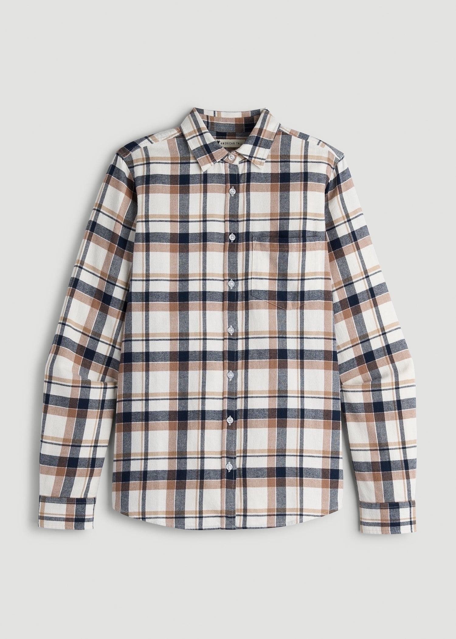 American Tall Men|Women Flannel Button-Up Shirt for Tall Women in Woodsmoke with Navy