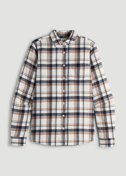 American Tall Men|Women Flannel Button-Up Shirt for Tall Women in Woodsmoke with Navy
