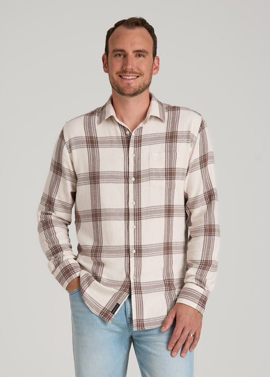 American Tall Men Nelson Flannel Shirt for Tall Men in Beige Plaid