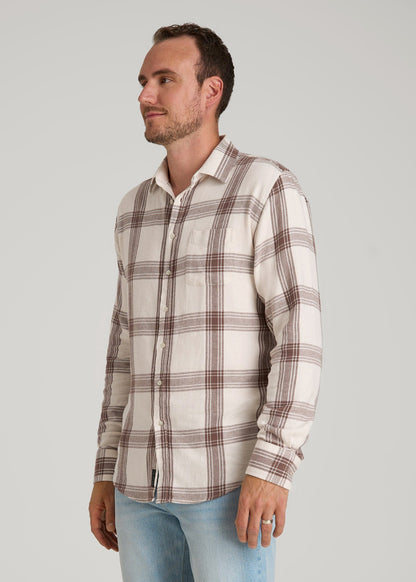 American Tall Men Nelson Flannel Shirt for Tall Men in Beige Plaid
