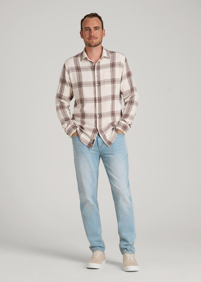 American Tall Men Nelson Flannel Shirt for Tall Men in Beige Plaid