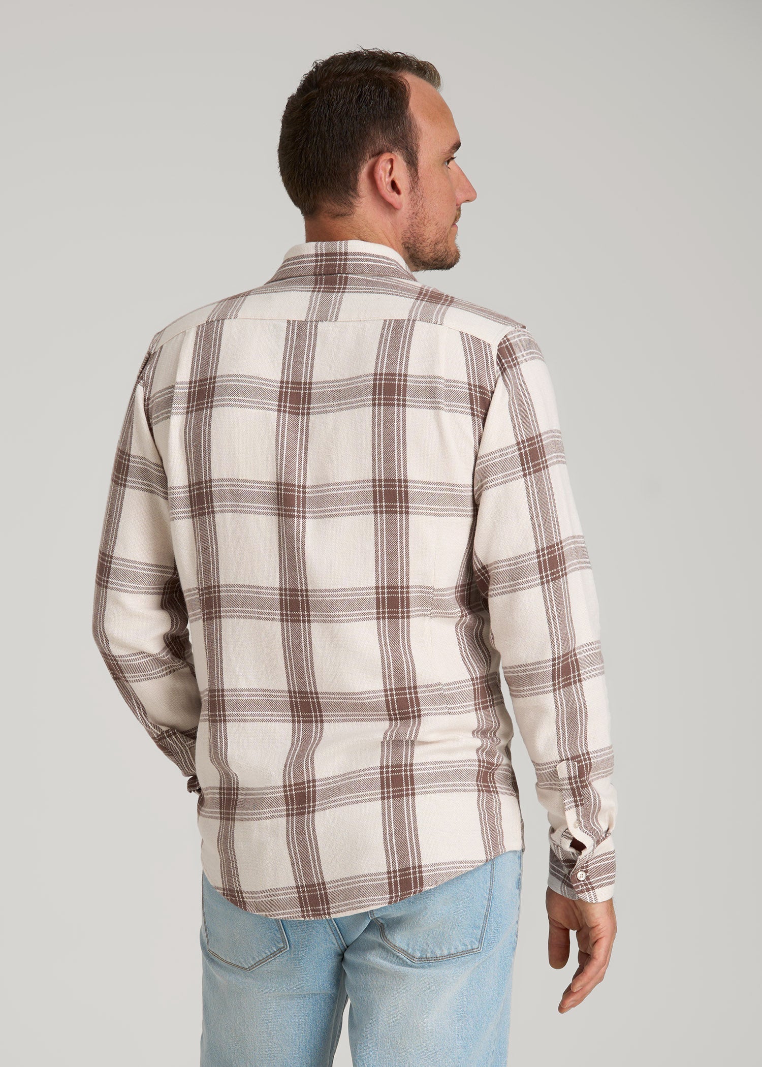 American Tall Men Nelson Flannel Shirt for Tall Men in Beige Plaid