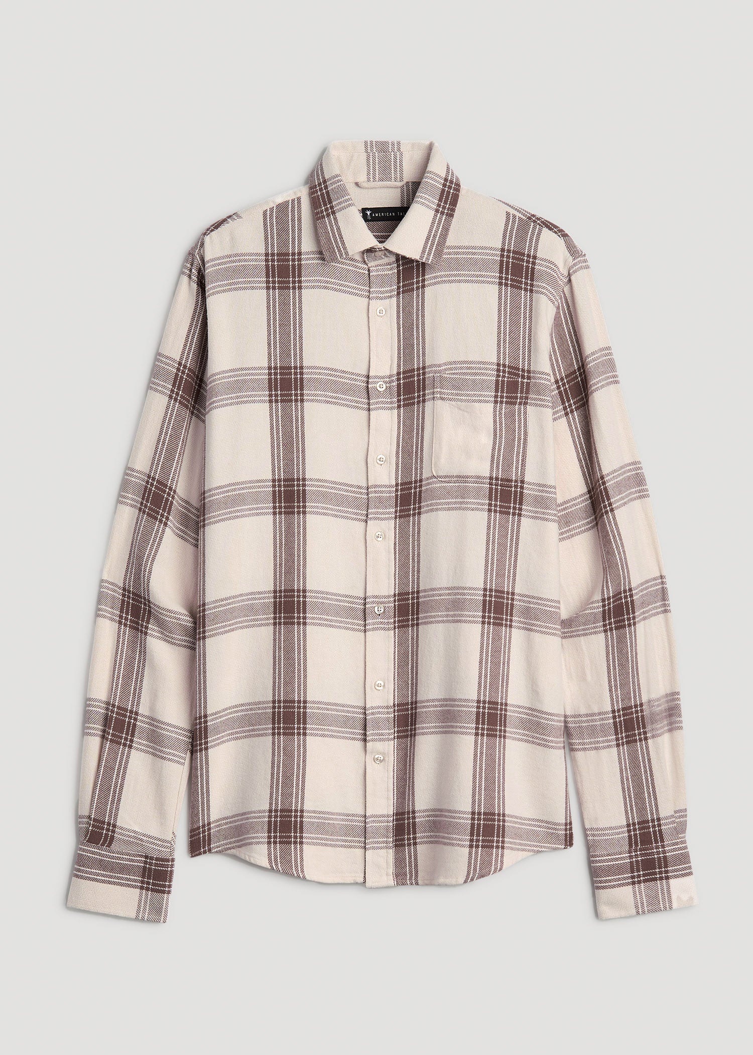 American Tall Men Nelson Flannel Shirt for Tall Men in Beige Plaid