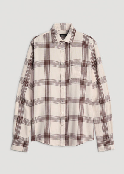 American Tall Men Nelson Flannel Shirt for Tall Men in Beige Plaid