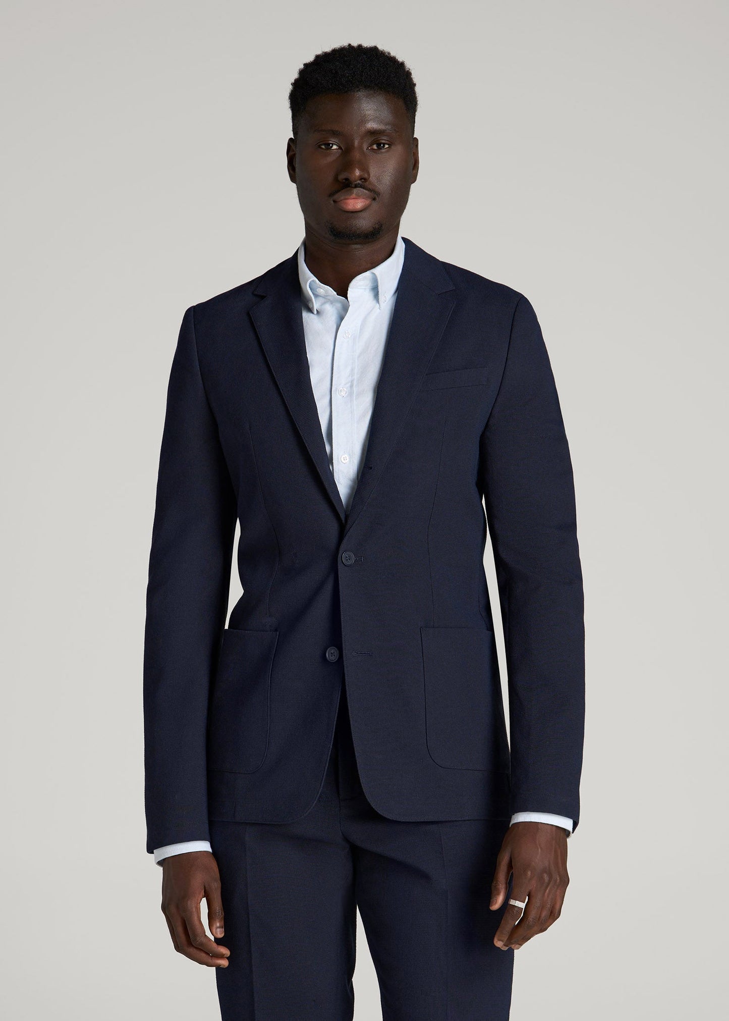 American Tall Men Textured Garment Washed Stretch Cotton Blazer for Tall Men in Evening Blue