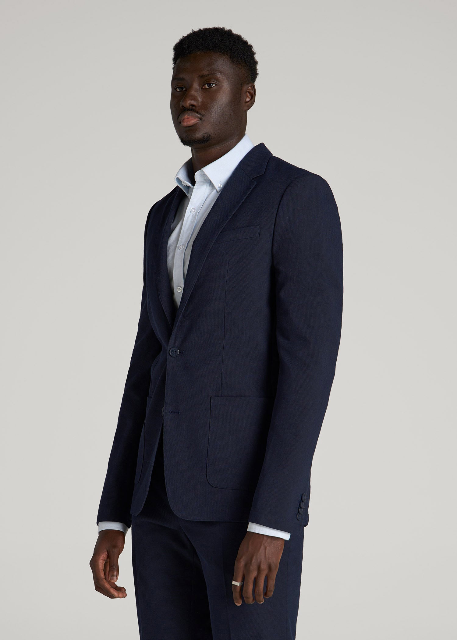 American Tall Men Textured Garment Washed Stretch Cotton Blazer for Tall Men in Evening Blue