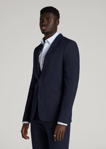 American Tall Men Textured Garment Washed Stretch Cotton Blazer for Tall Men in Evening Blue