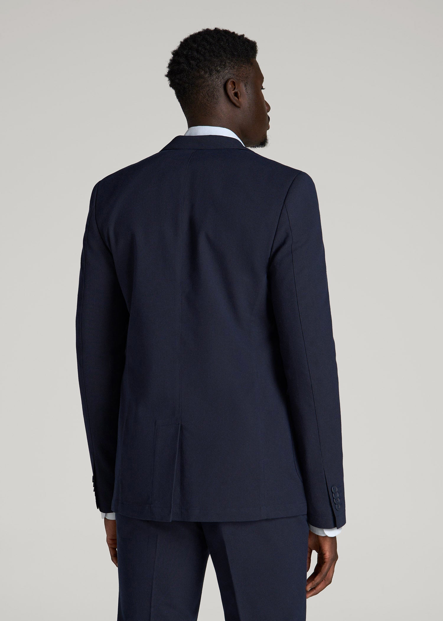 American Tall Men Textured Garment Washed Stretch Cotton Blazer for Tall Men in Evening Blue