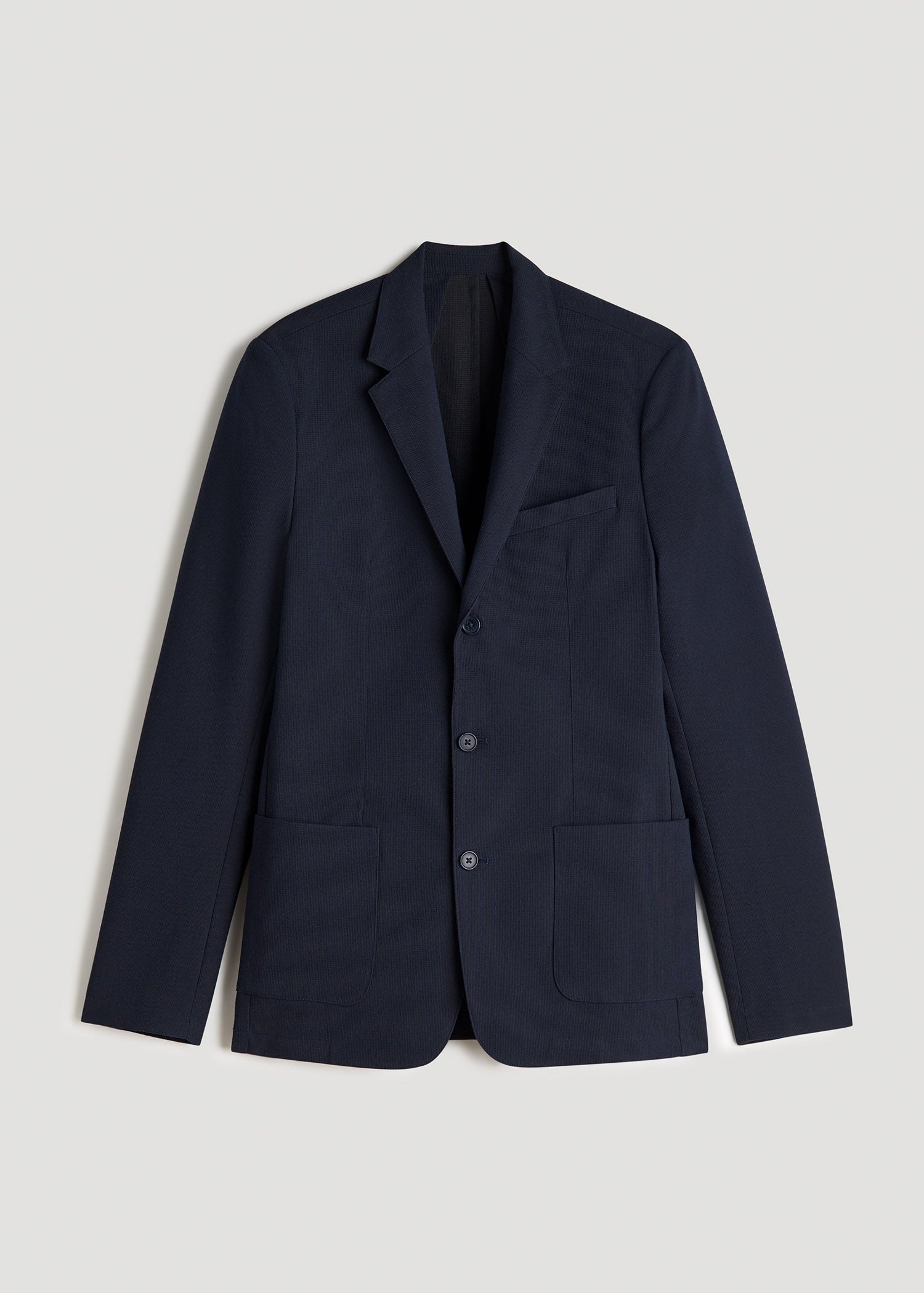American Tall Men Textured Garment Washed Stretch Cotton Blazer for Tall Men in Evening Blue