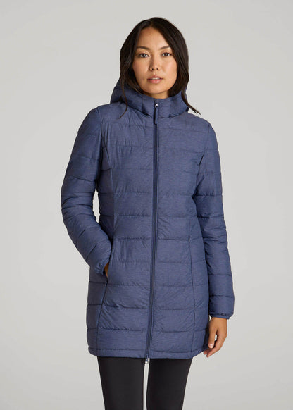 American Tall Men|Women Packable Puffer Jacket for Tall Women in Blue Space Dye
